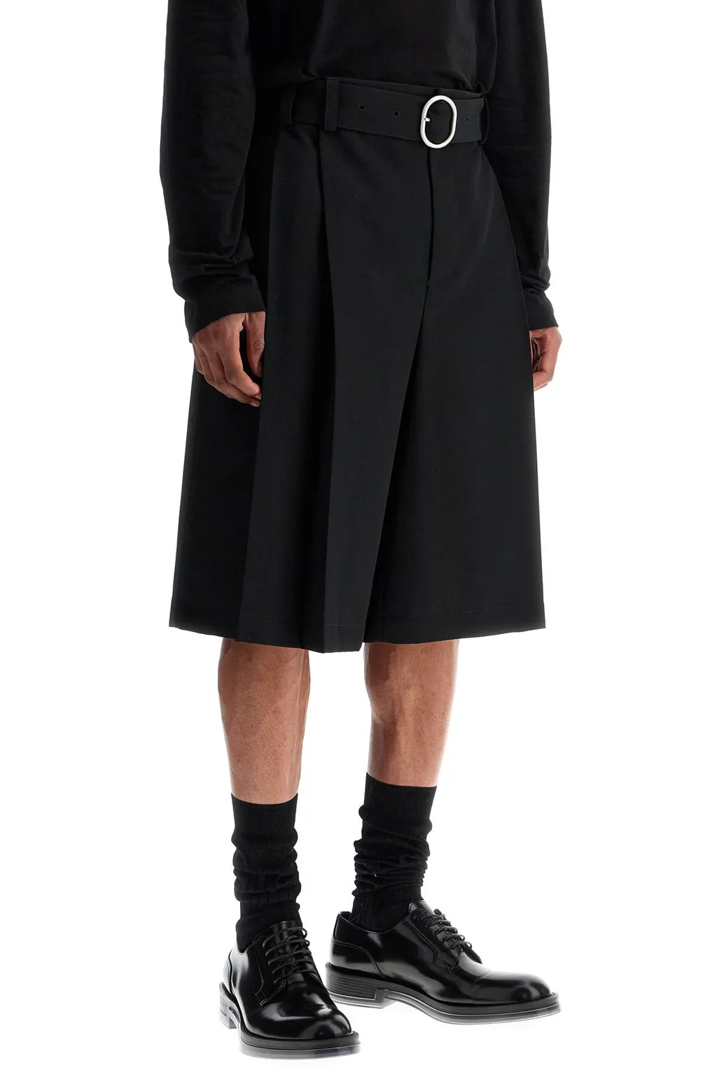 Belted Gabardine Bermuda Shorts