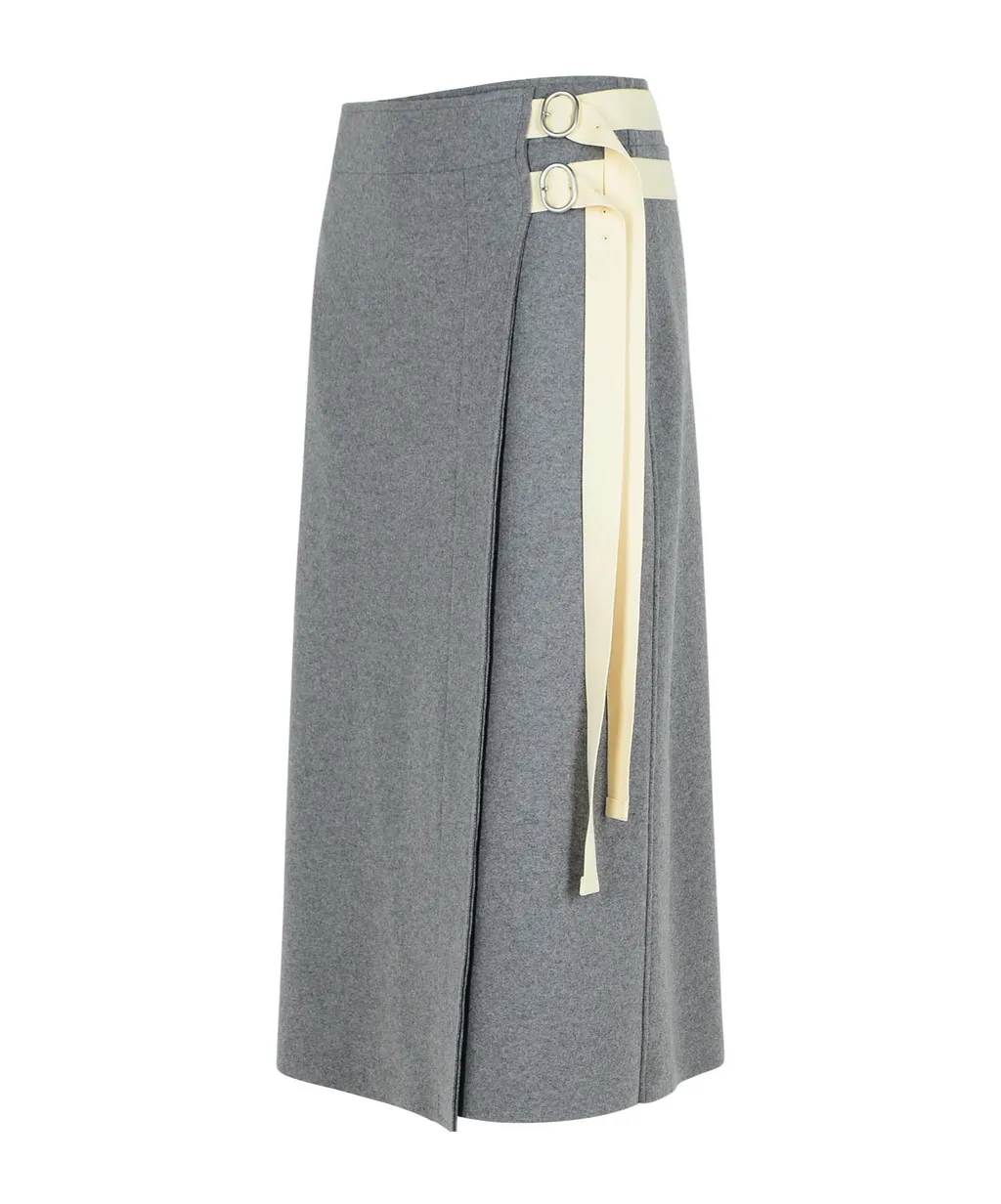 Wrap-Designed A-Line Midi Skirt
