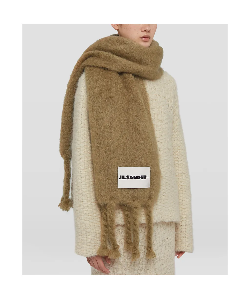 Logo Patch Fringed Scarf
