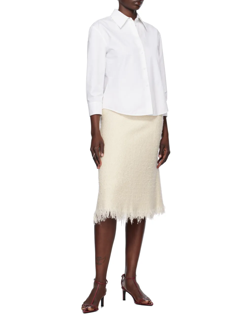 Three-Quarter Sleeved Cropped Poplin Shirt