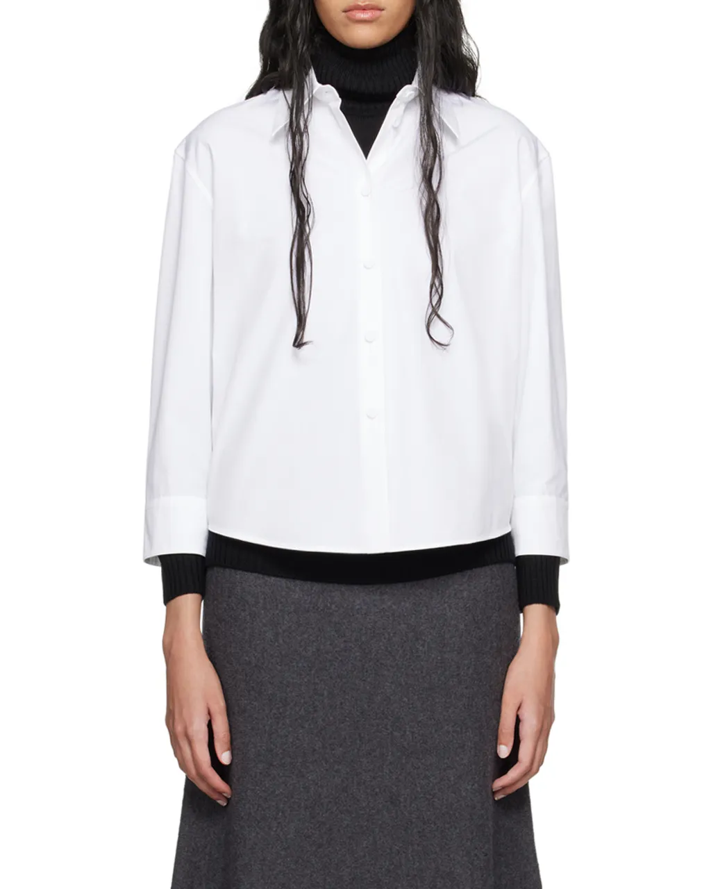 Three-Quarter Sleeved Cropped Poplin Shirt