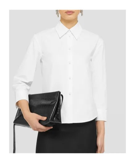 Three-Quarter Sleeved Cropped Poplin Shirt