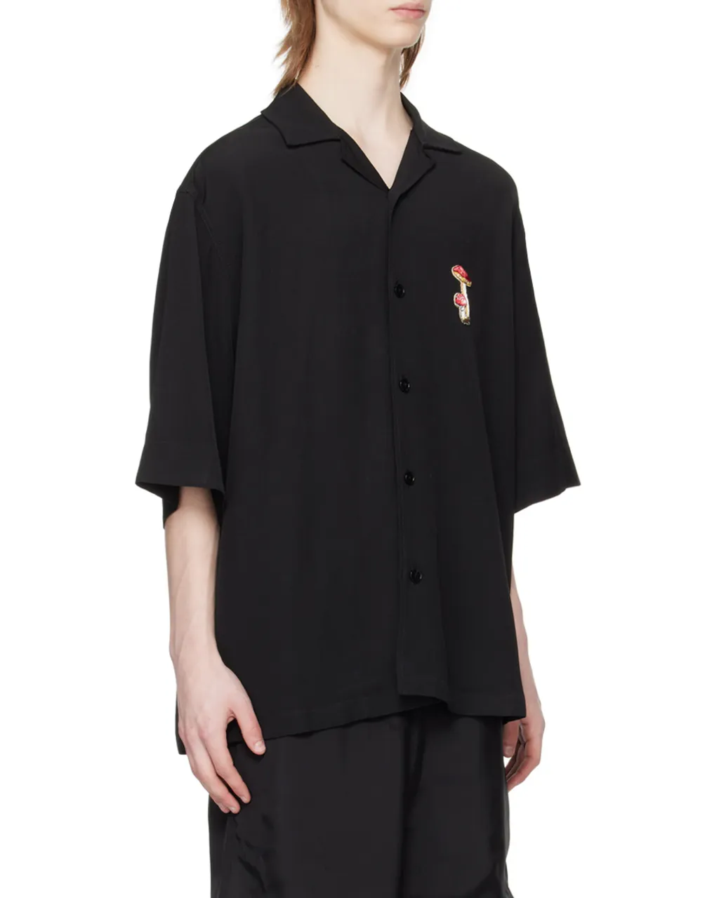 Mushroom-Embroidered Bowling Shirt