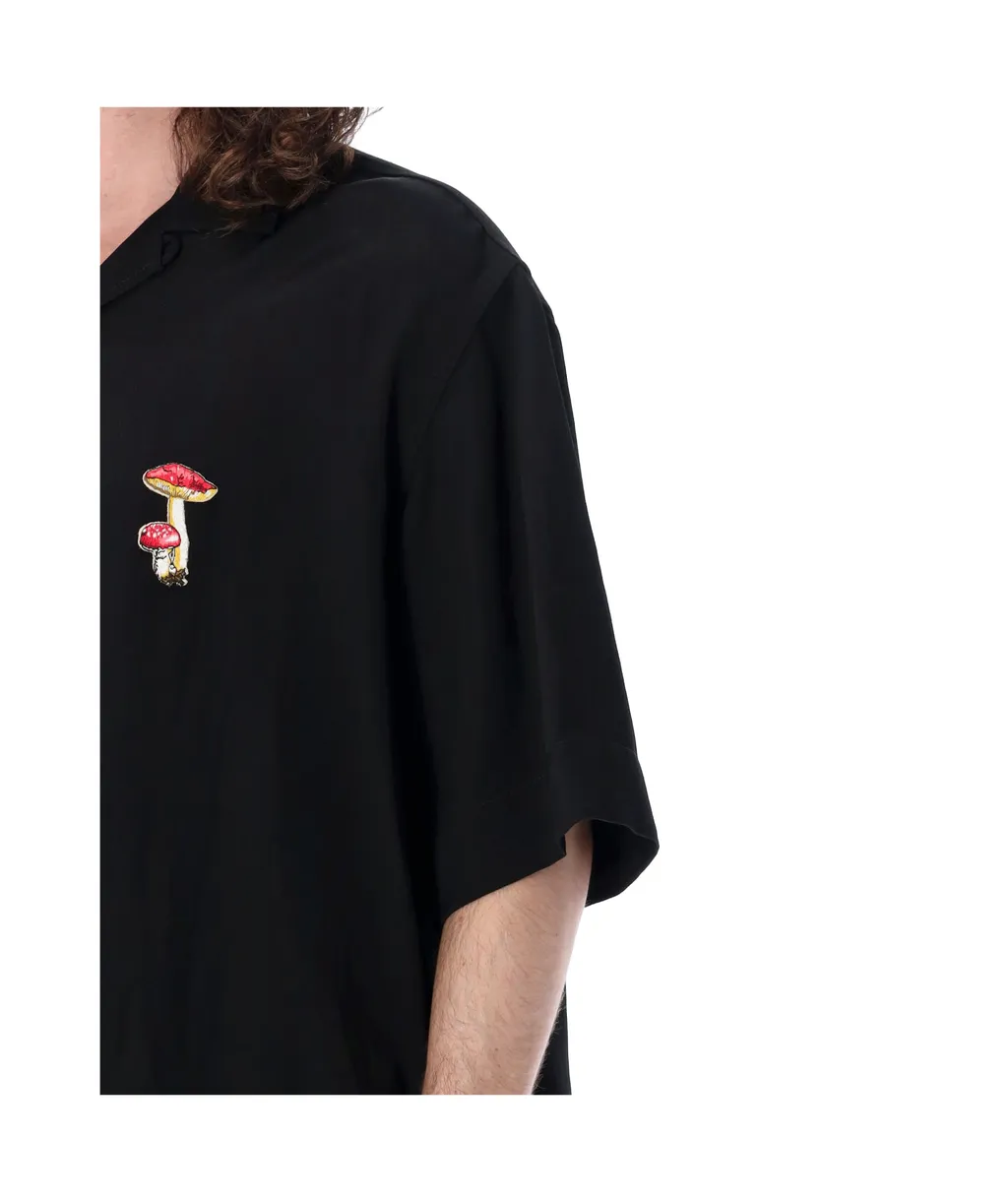 Mushroom-Embroidered Bowling Shirt