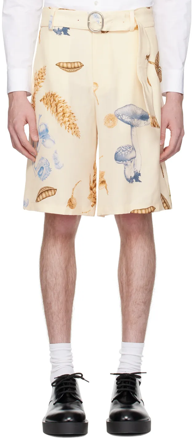 Belted Graphic-Print Shorts