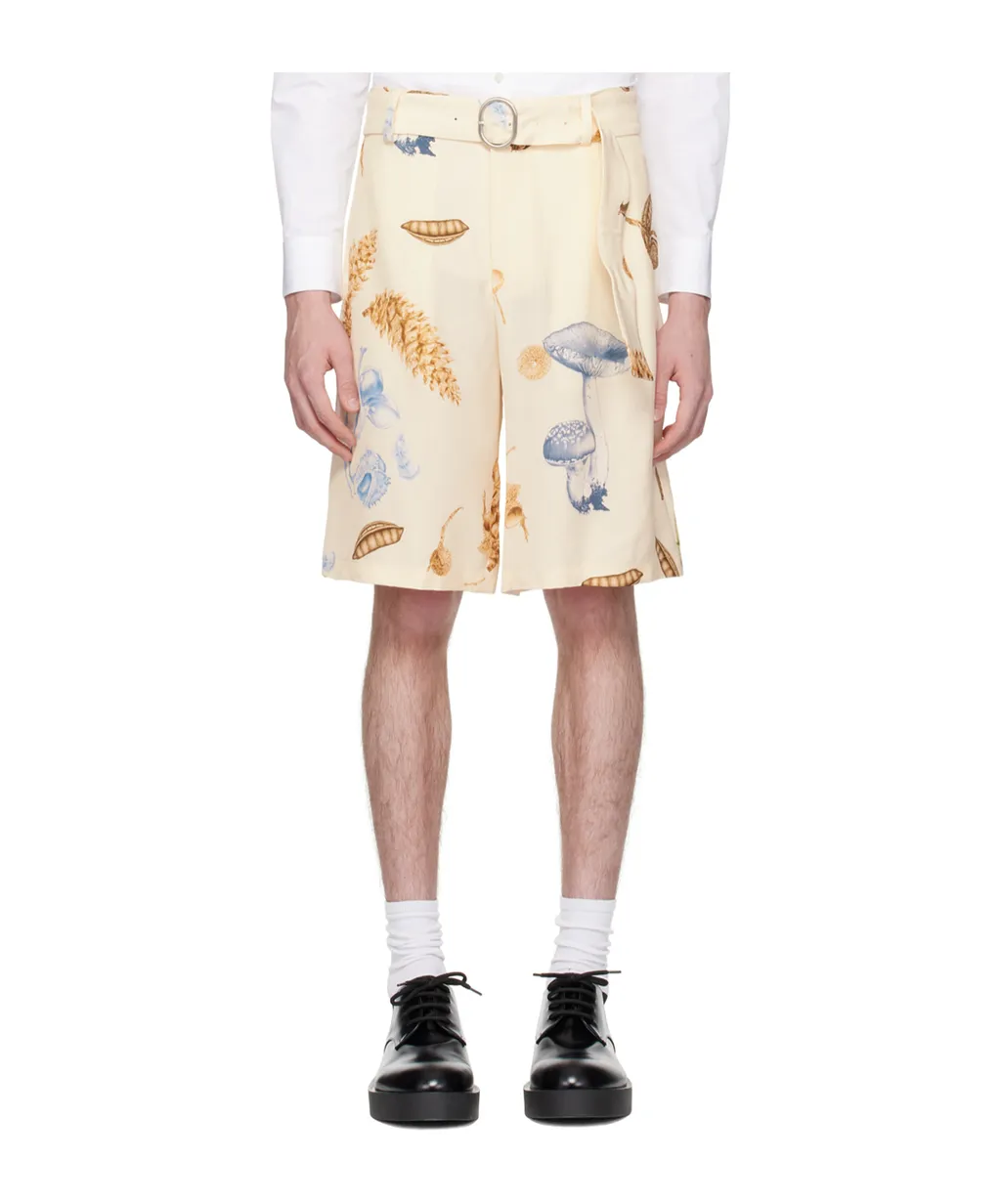 Belted Graphic-Print Shorts