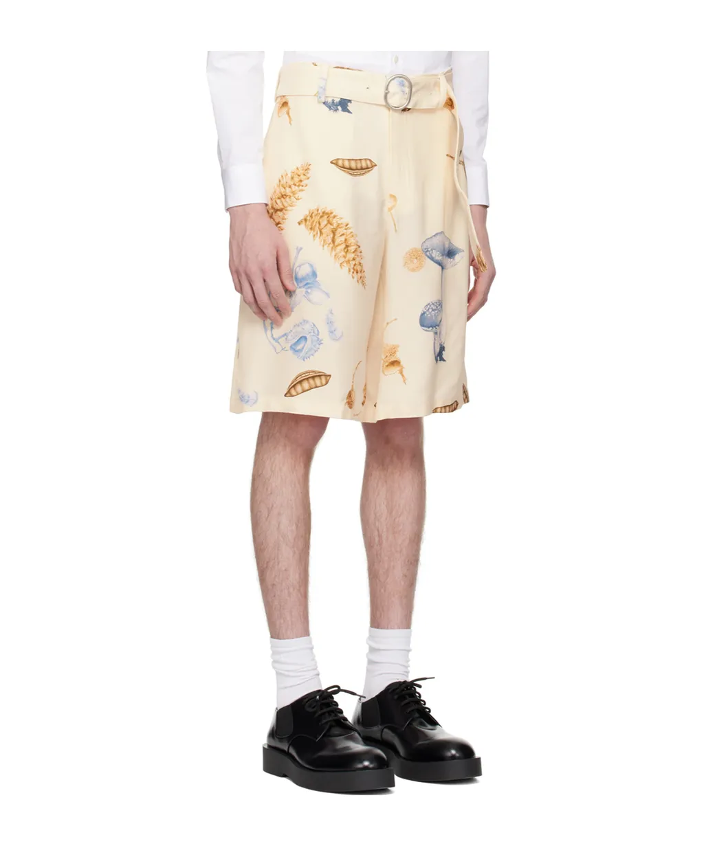 Belted Graphic-Print Shorts