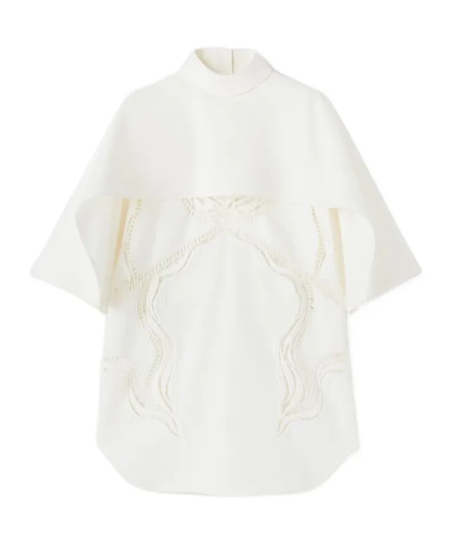 Lace Detailed Curved Hem Cape Top
