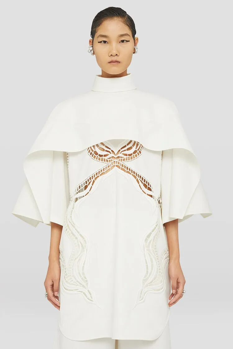 Lace Detailed Curved Hem Cape Top