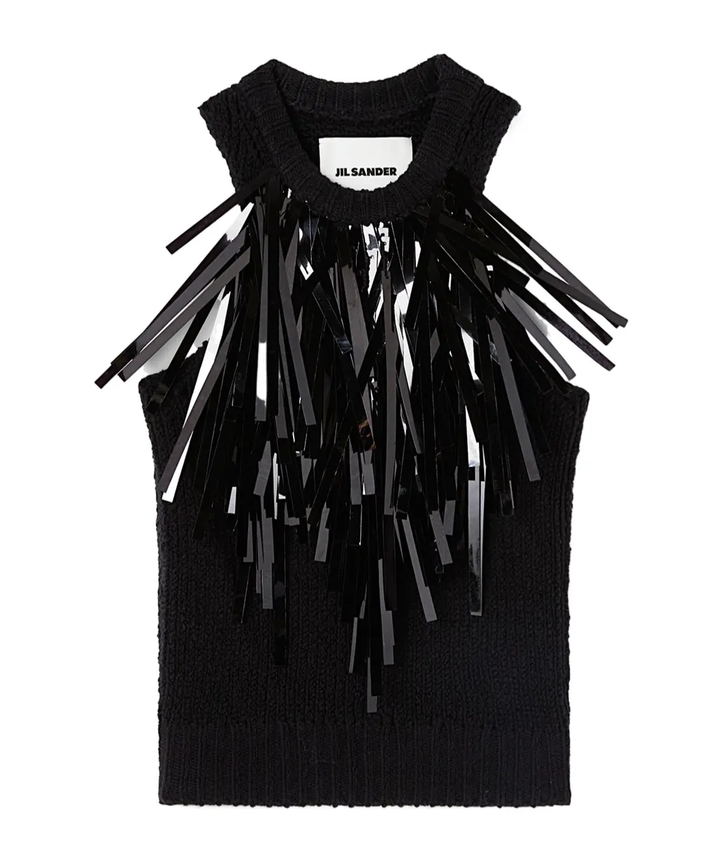 Fringed Trim Sleeveless Knitted Top