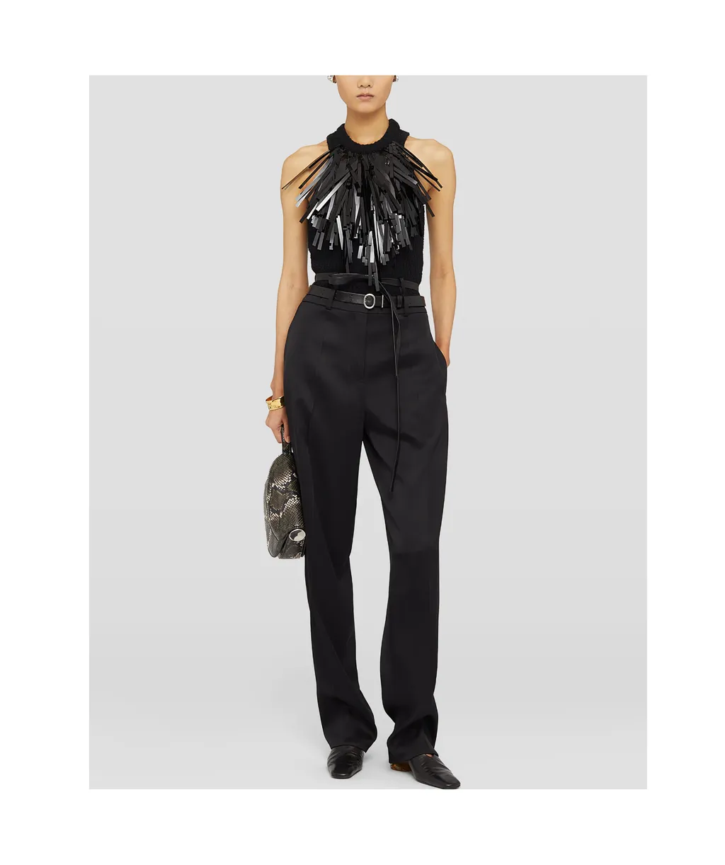 Fringed Trim Sleeveless Knitted Top