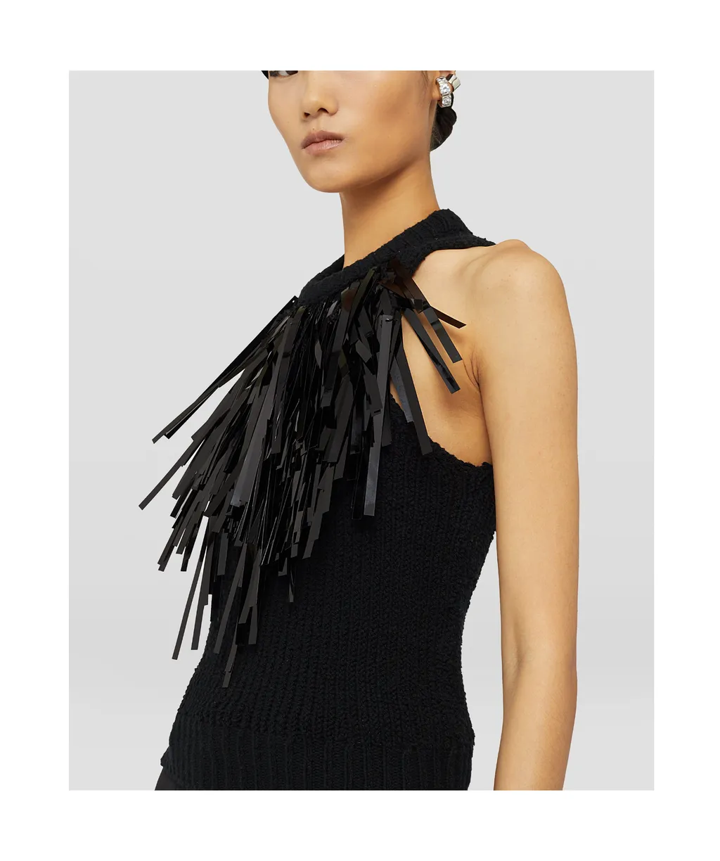 Fringed Trim Sleeveless Knitted Top
