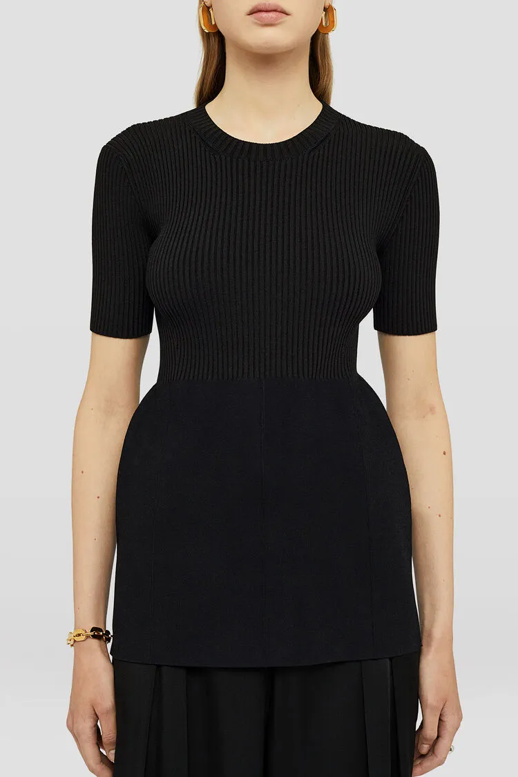 Short-Sleeve Ribbed-Knit T-Shirt