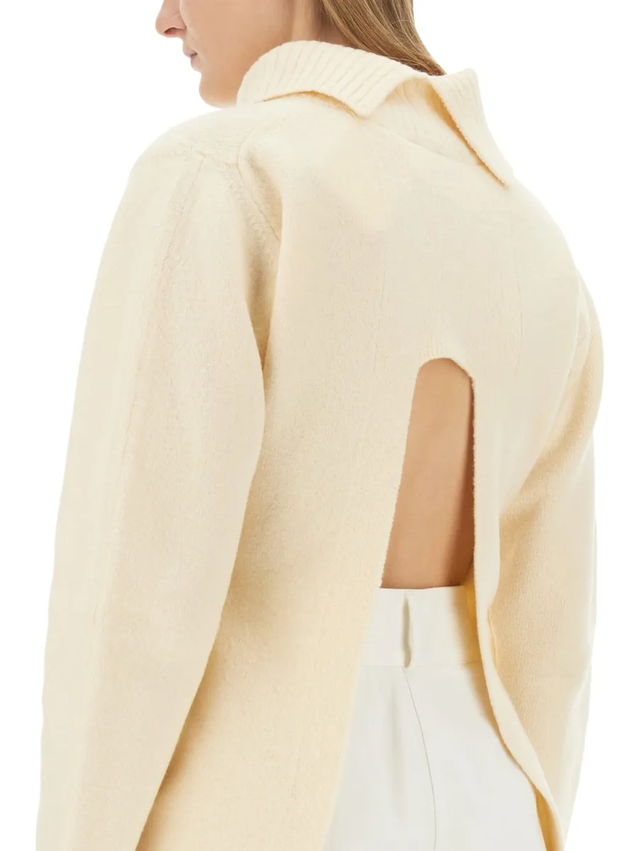 Back Cut-Out Turtleneck Knit Sweater