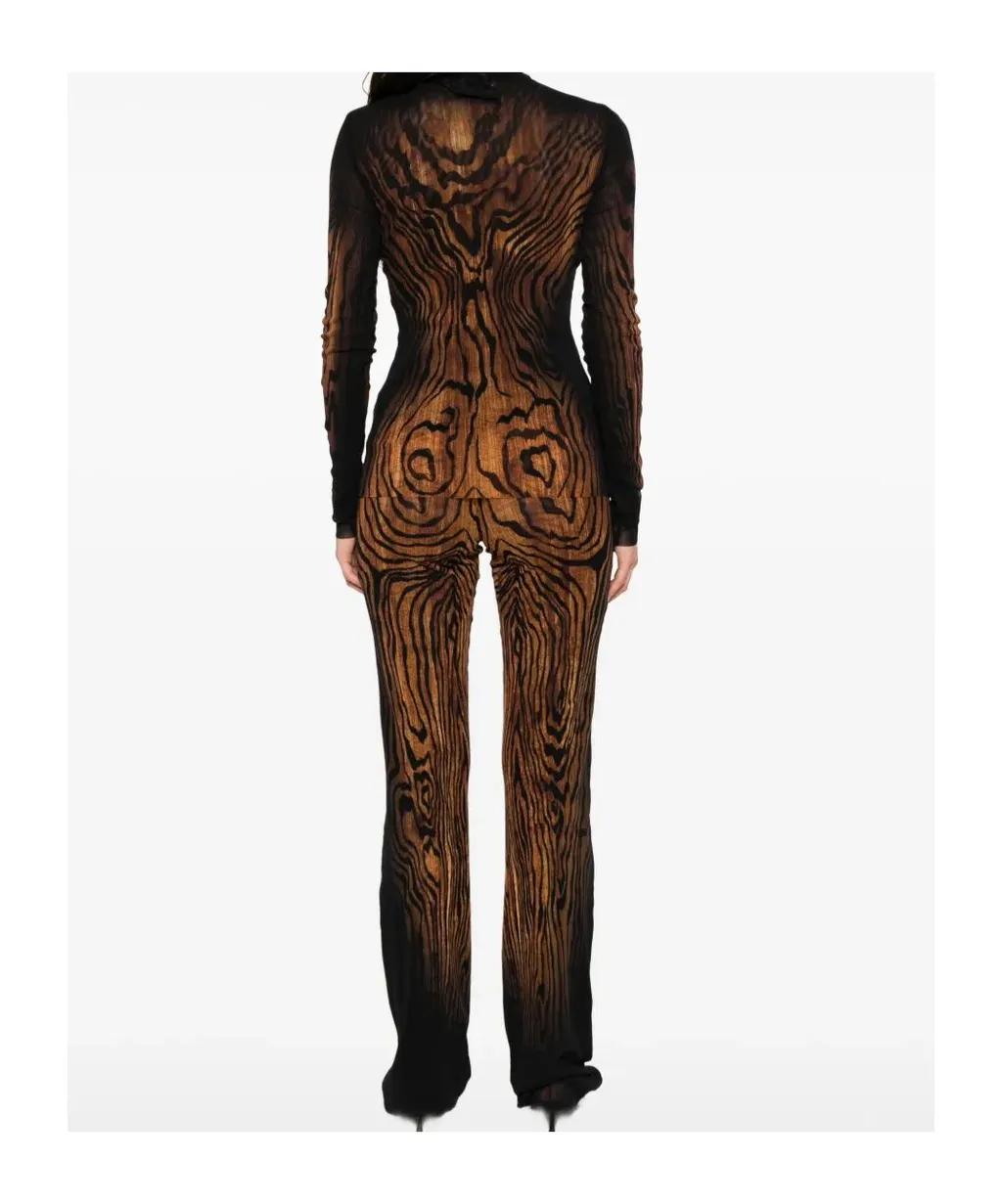 Mesh Long Sleeves Top Printed Wood