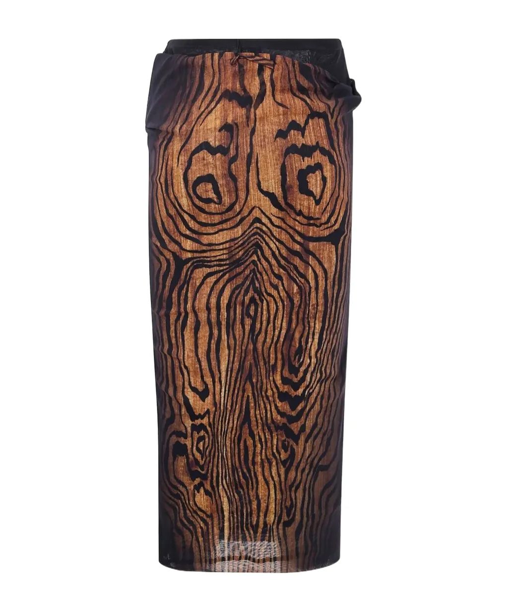 Mesh Skirt Double Layer Printed Wood