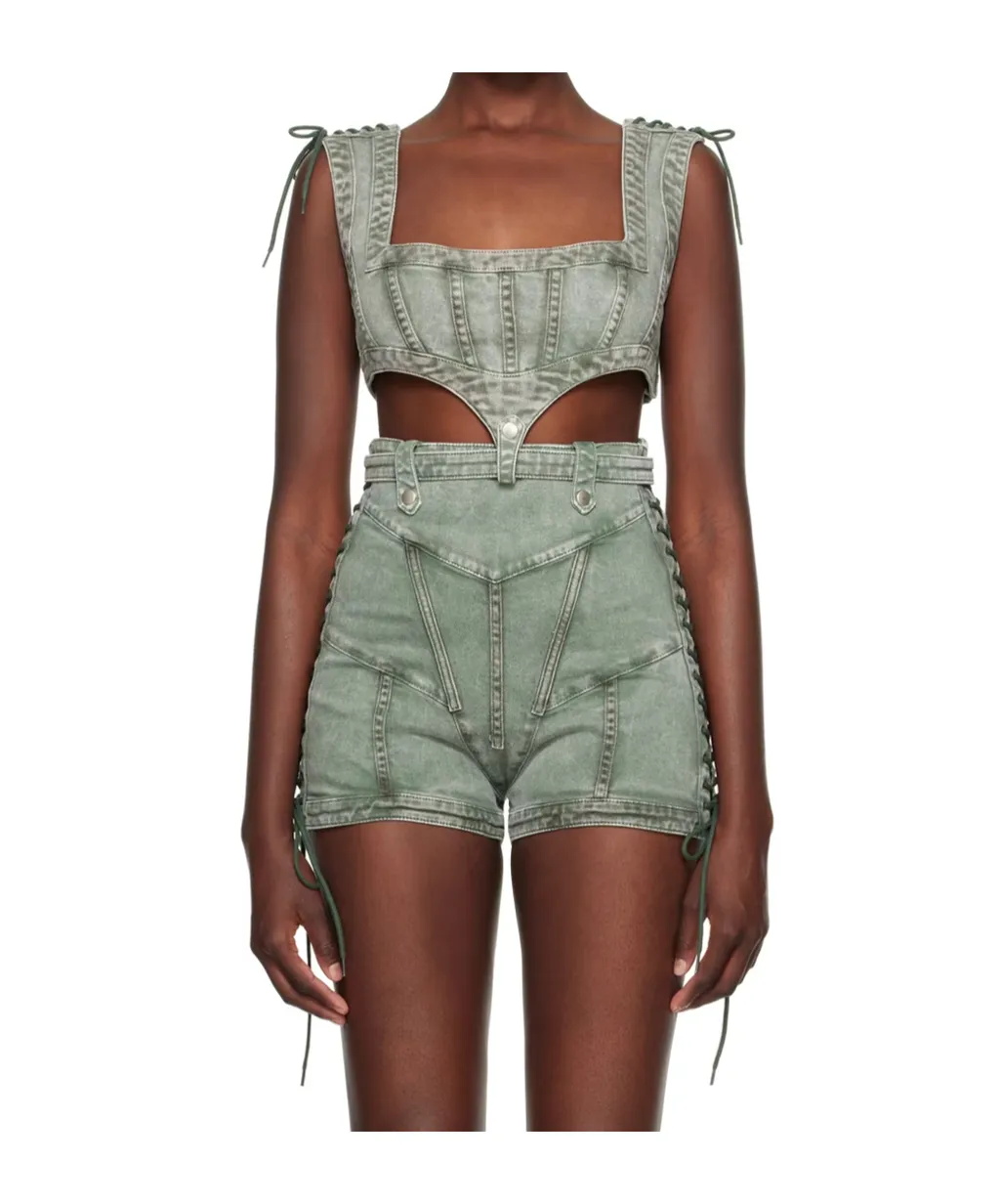 Lace-Up Denim Corset Top