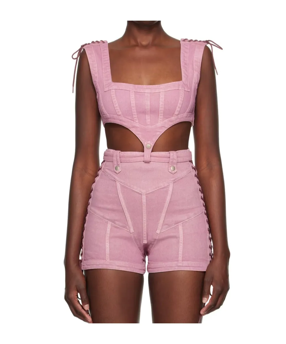 Cropped Denim Corset-Style Top