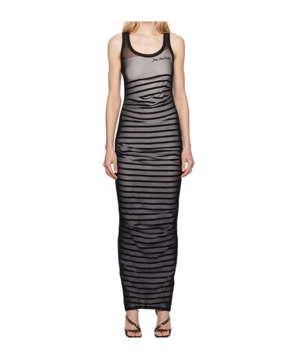 Ribbed Mariniere Mesh Maxi Dress