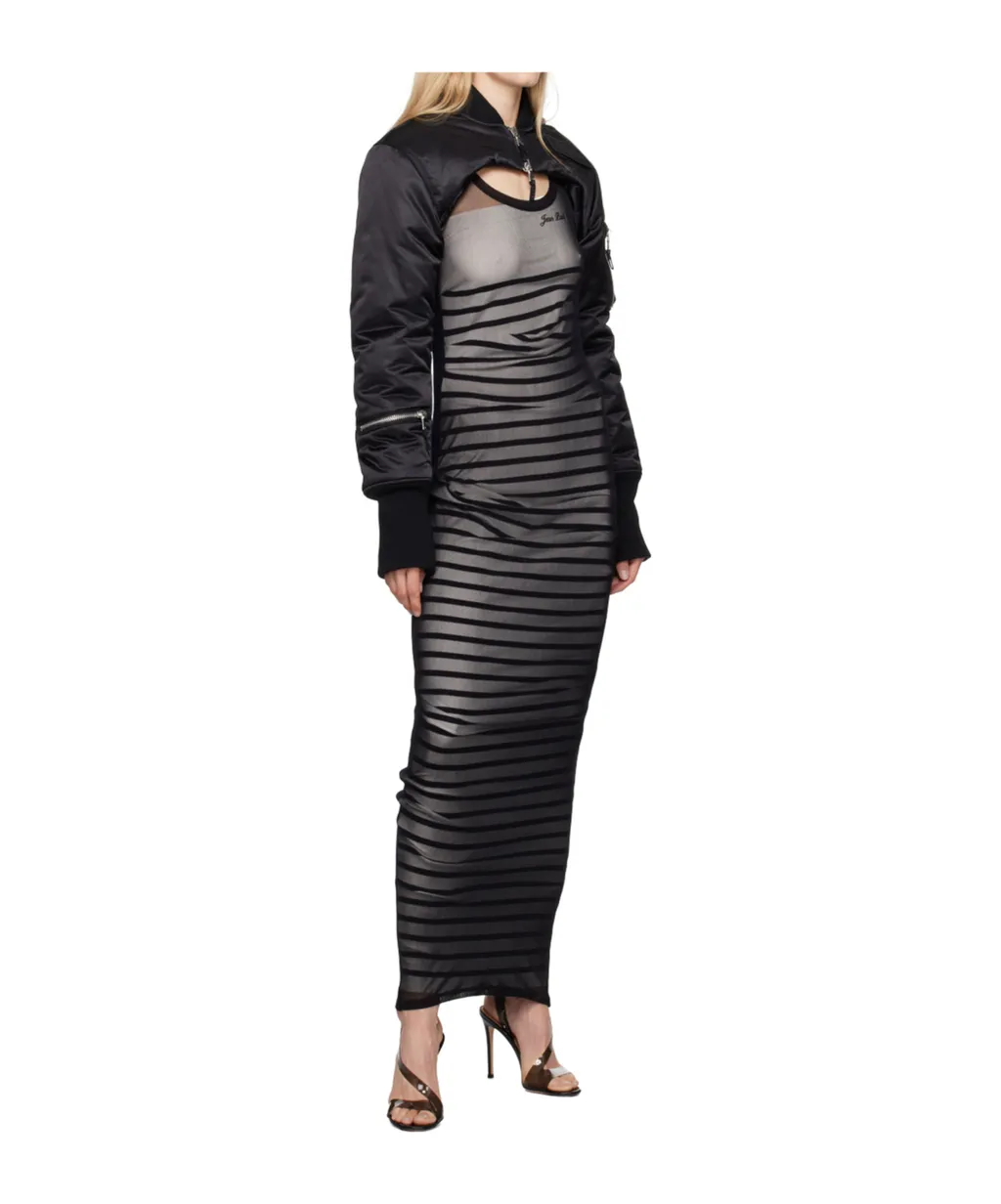 Ribbed Mariniere Mesh Maxi Dress