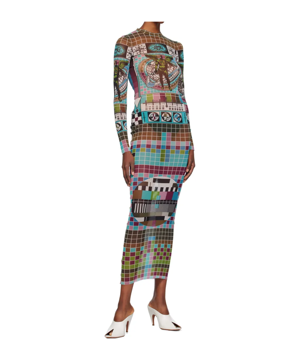 Mire-Printed Mesh Dress