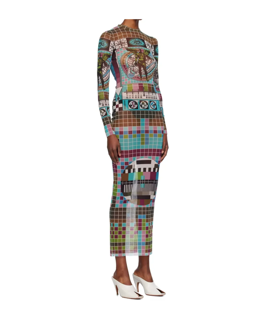 Mire-Printed Mesh Dress