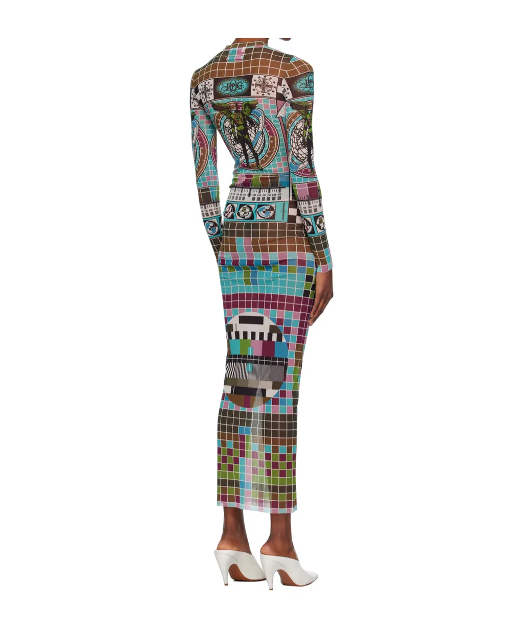Mire-Printed Mesh Dress