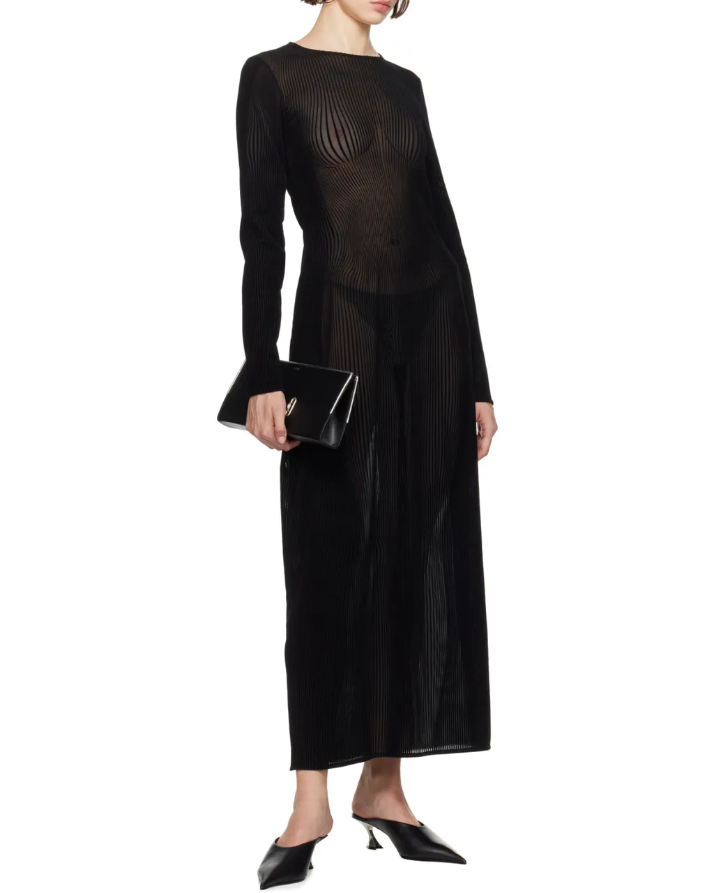 Morphing Pinstripe Mesh Midi Dress