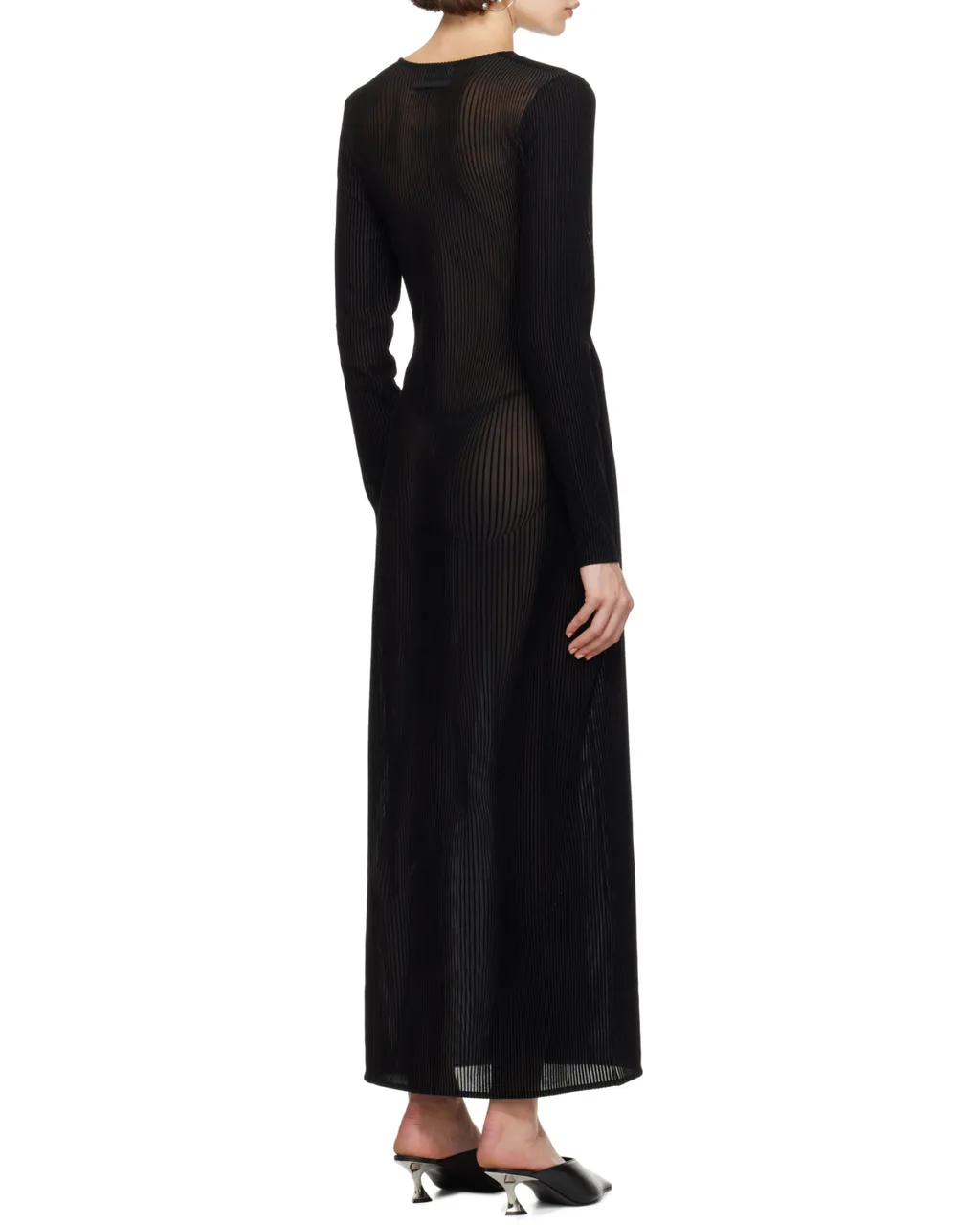 Morphing Pinstripe Mesh Midi Dress