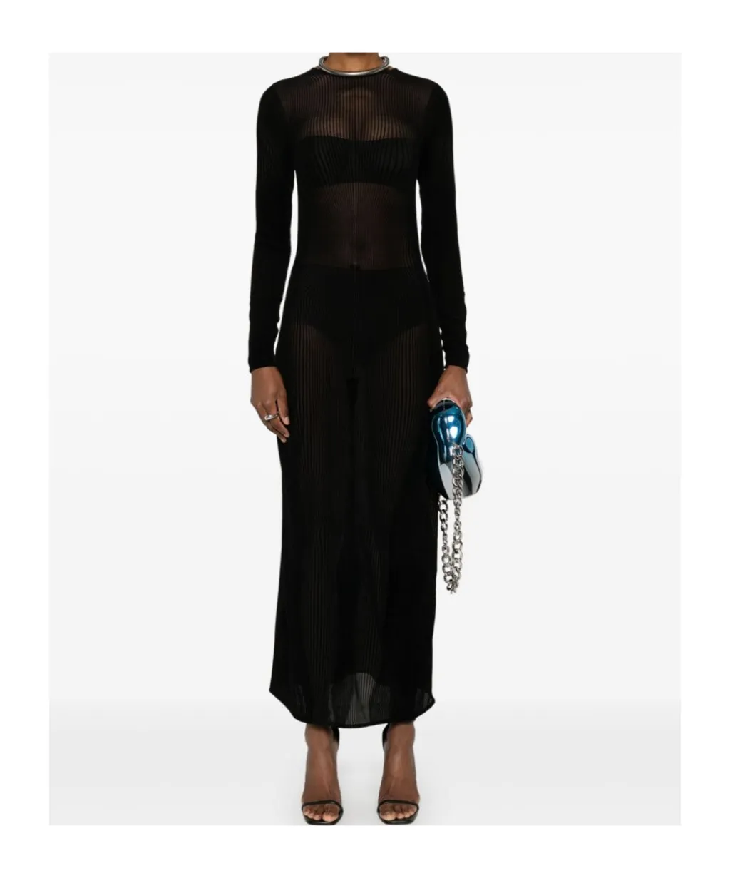 Morphing Pinstripe Mesh Midi Dress