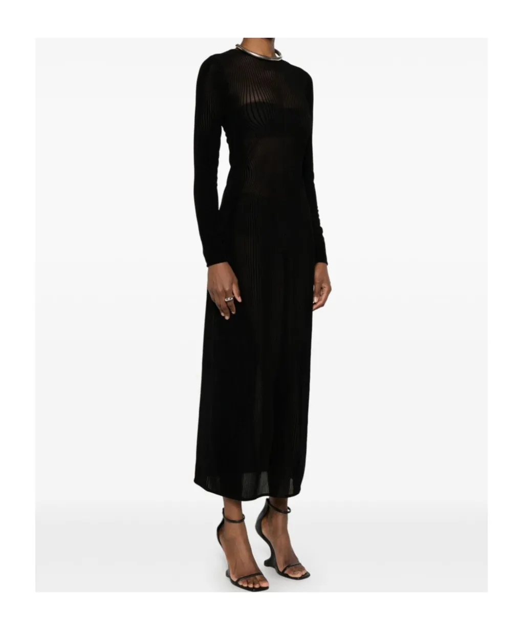 Morphing Pinstripe Mesh Midi Dress