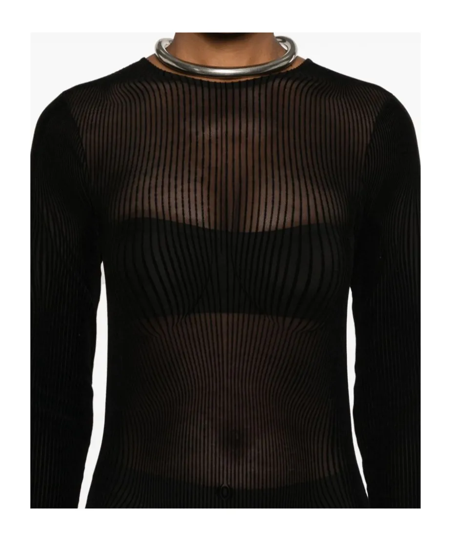 Morphing Pinstripe Mesh Midi Dress