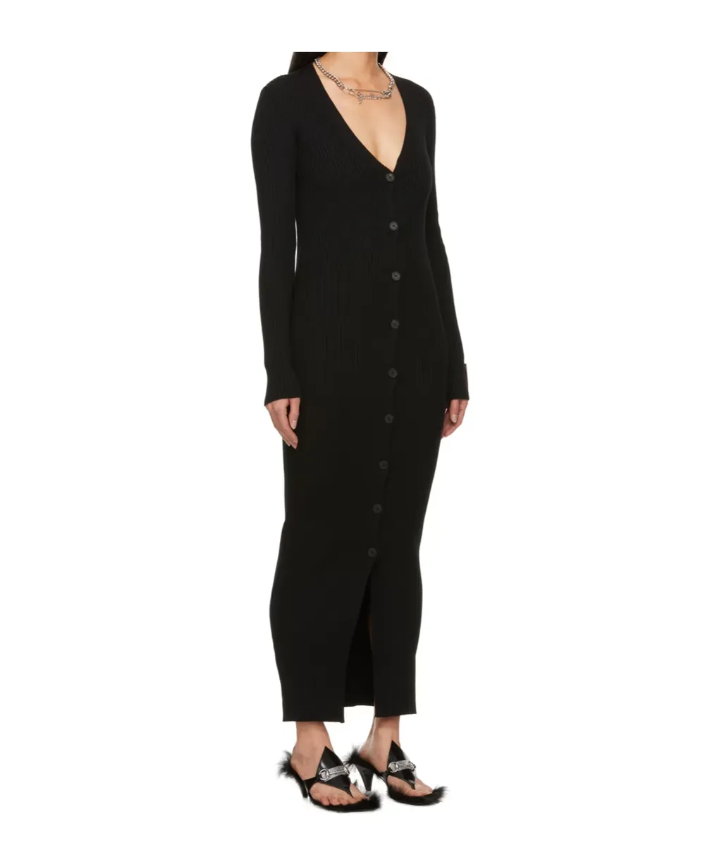 Deep V Neck Button Dress