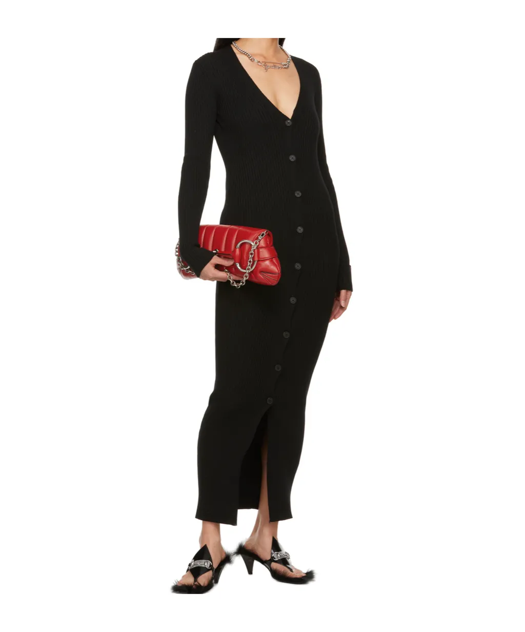 Deep V Neck Button Dress