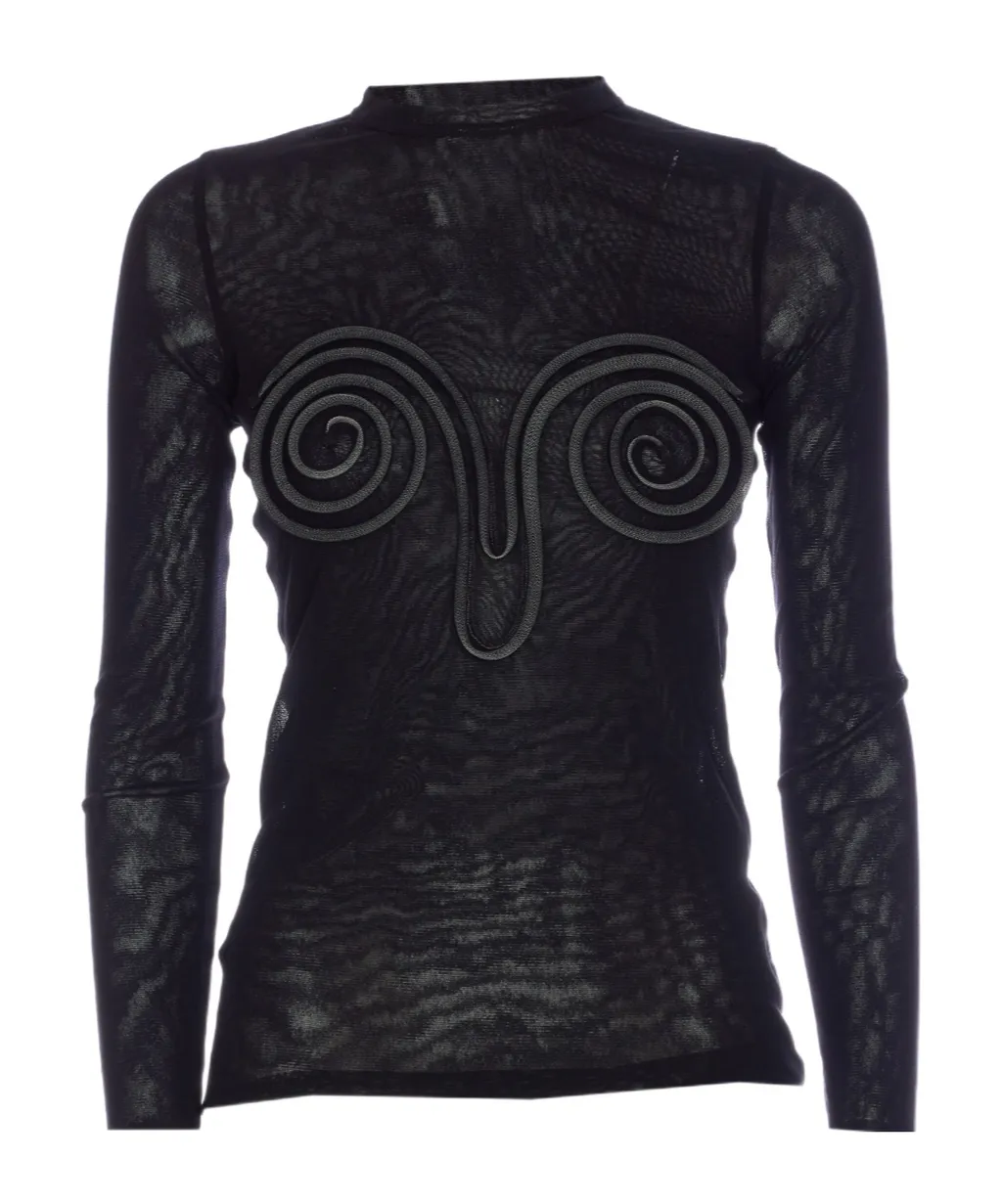 Spiral Detailed Long Sleeved Sheer Top