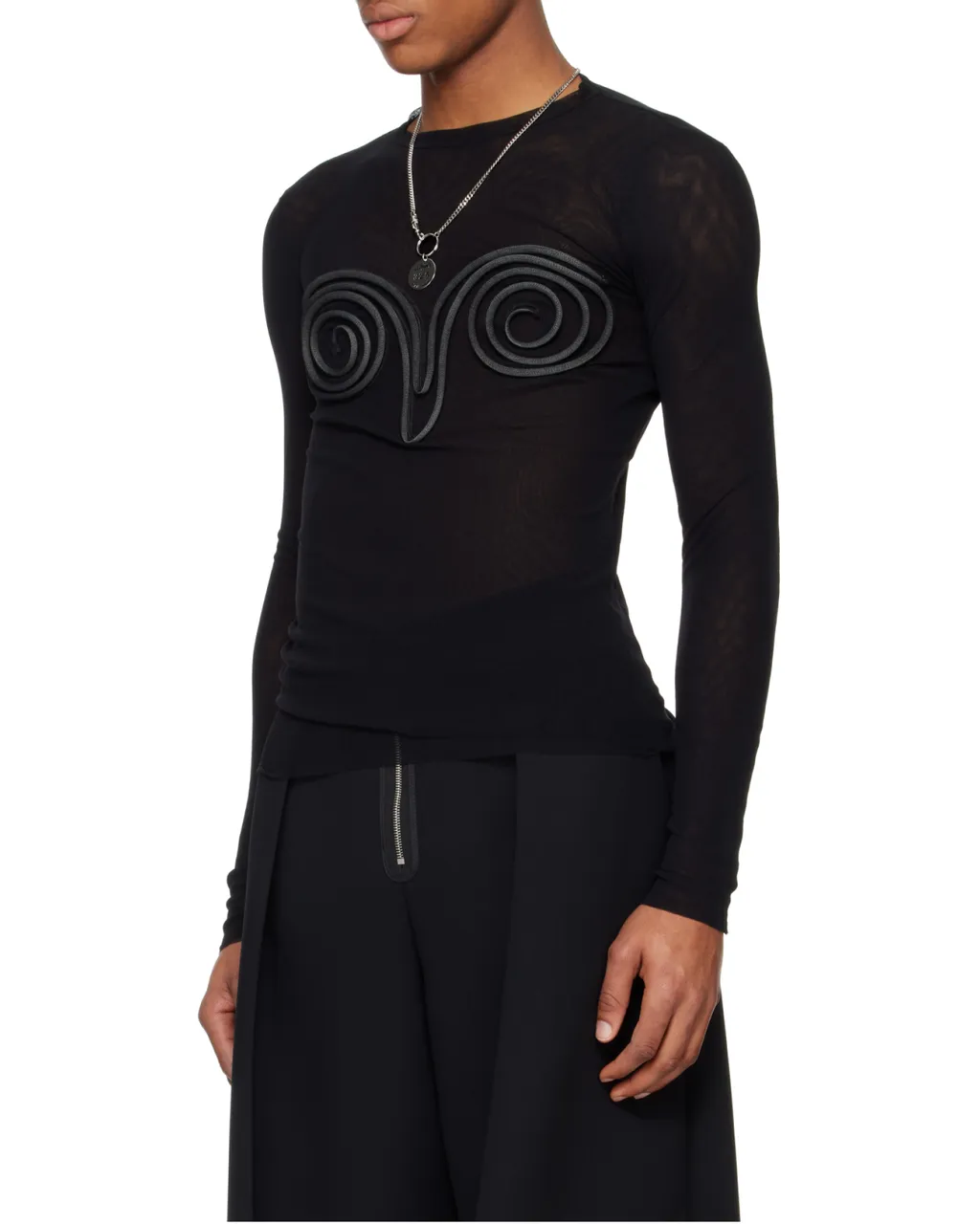 Spiral Detailed Long Sleeved Sheer Top