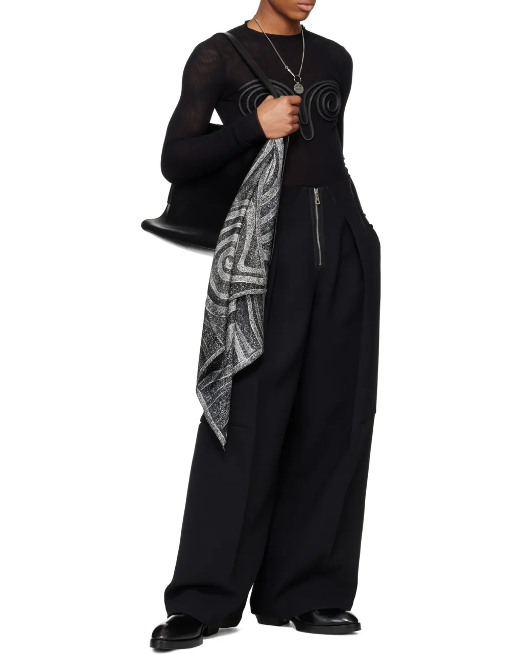 Spiral Detailed Long Sleeved Sheer Top