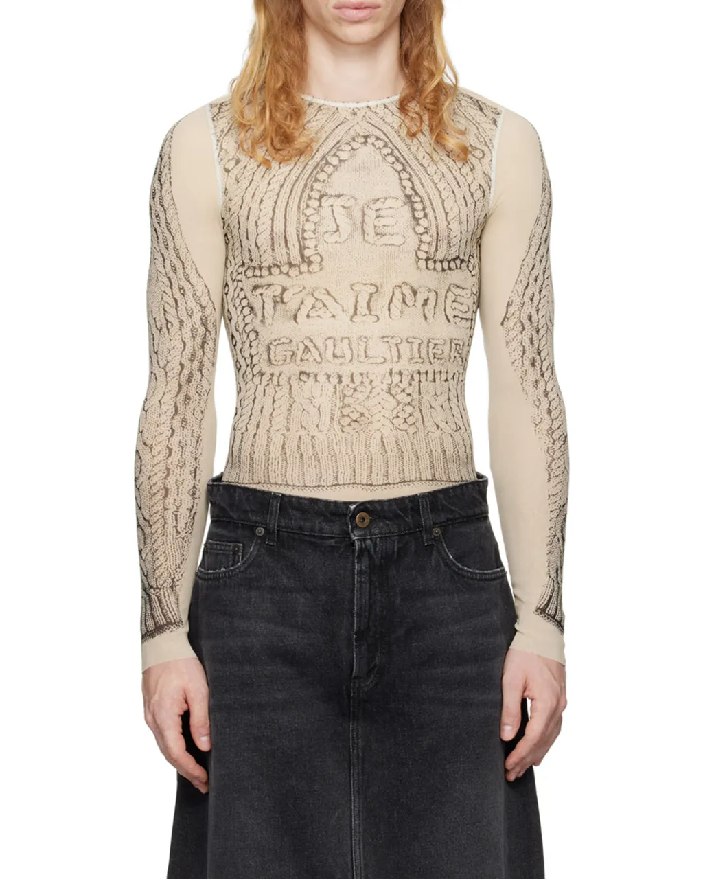 Trompe L'oeil-Print Mesh Top