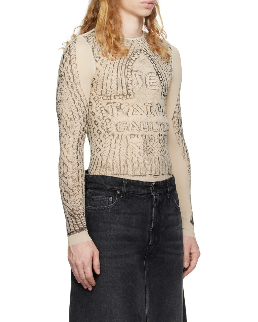 Trompe L'oeil-Print Mesh Top