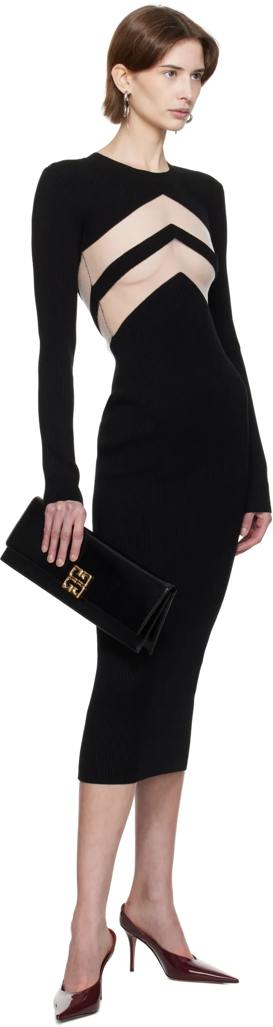 Semi-Sheer Panels Midi Dress