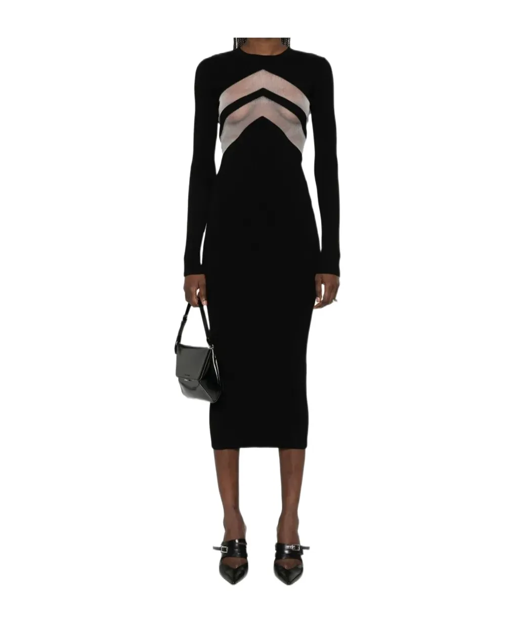 Semi-Sheer Panels Midi Dress