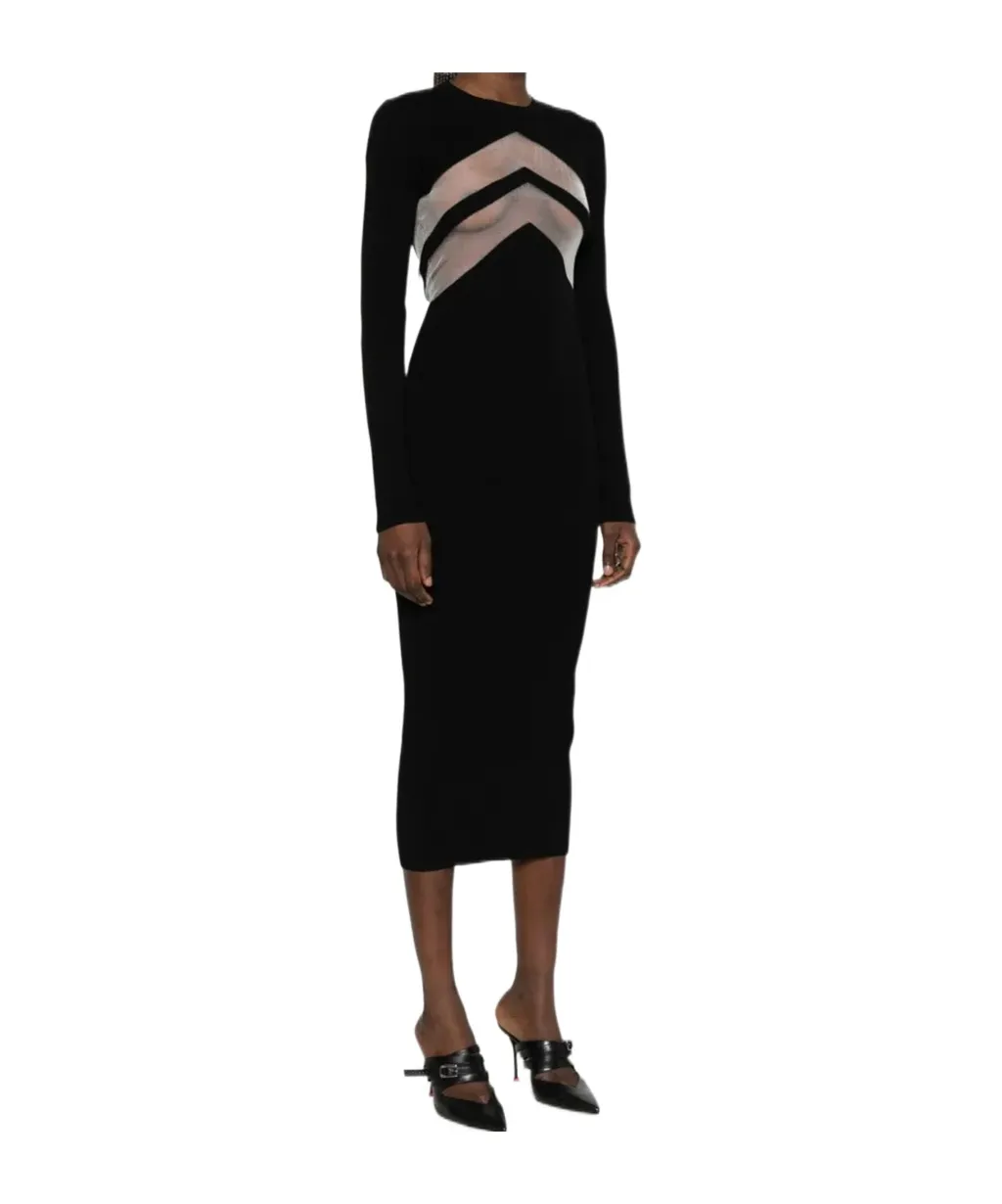 Semi-Sheer Panels Midi Dress