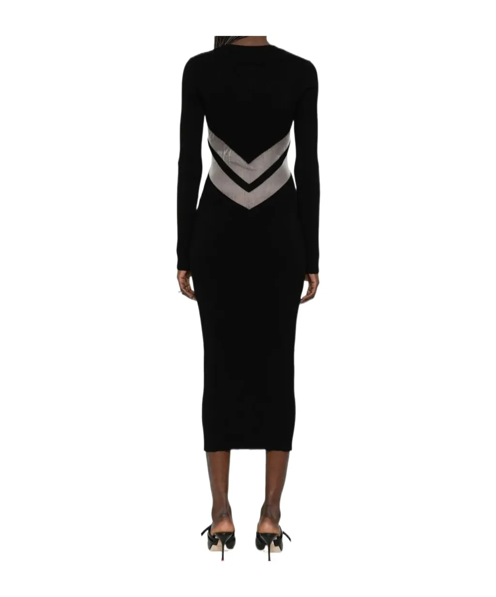 Semi-Sheer Panels Midi Dress