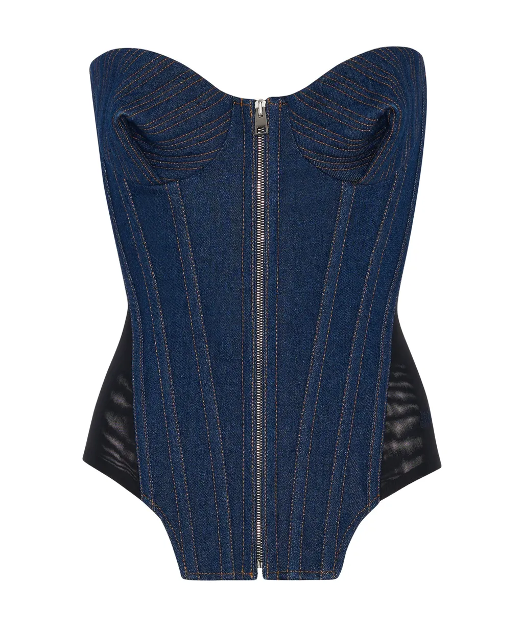 Zip-Up Denim Corset