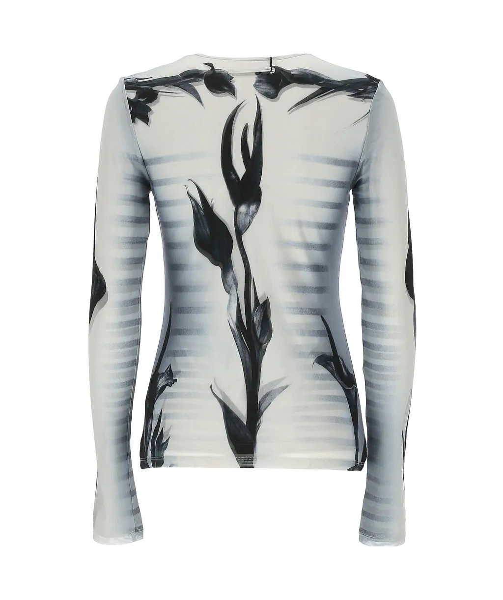 Double-Layered Printed Crewneck Top