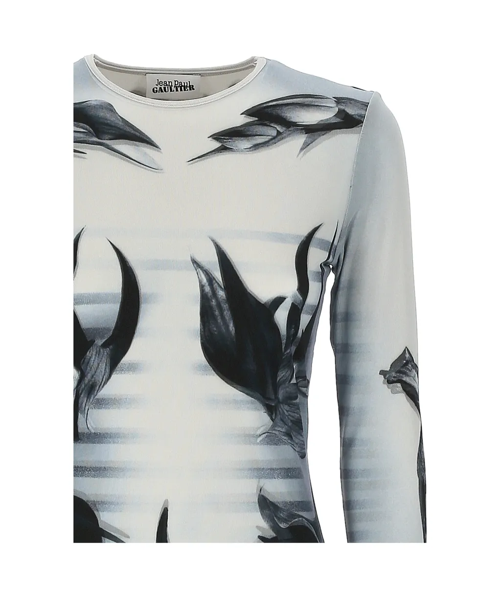 Double-Layered Printed Crewneck Top