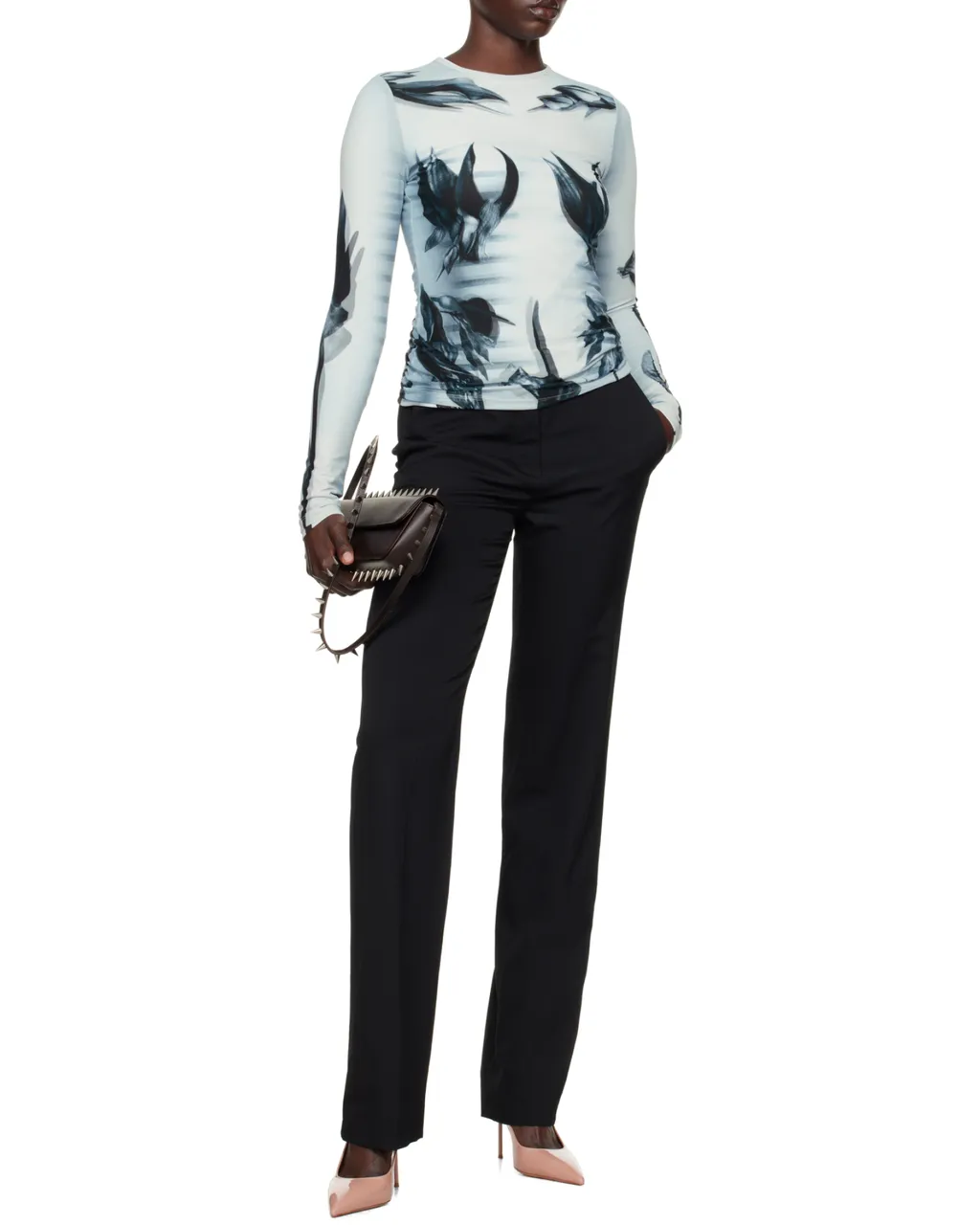 Double-Layered Printed Crewneck Top