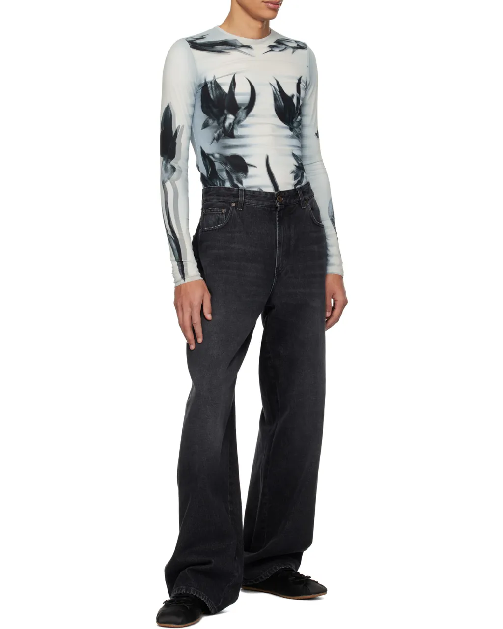 Double-Layered Printed Crewneck Top