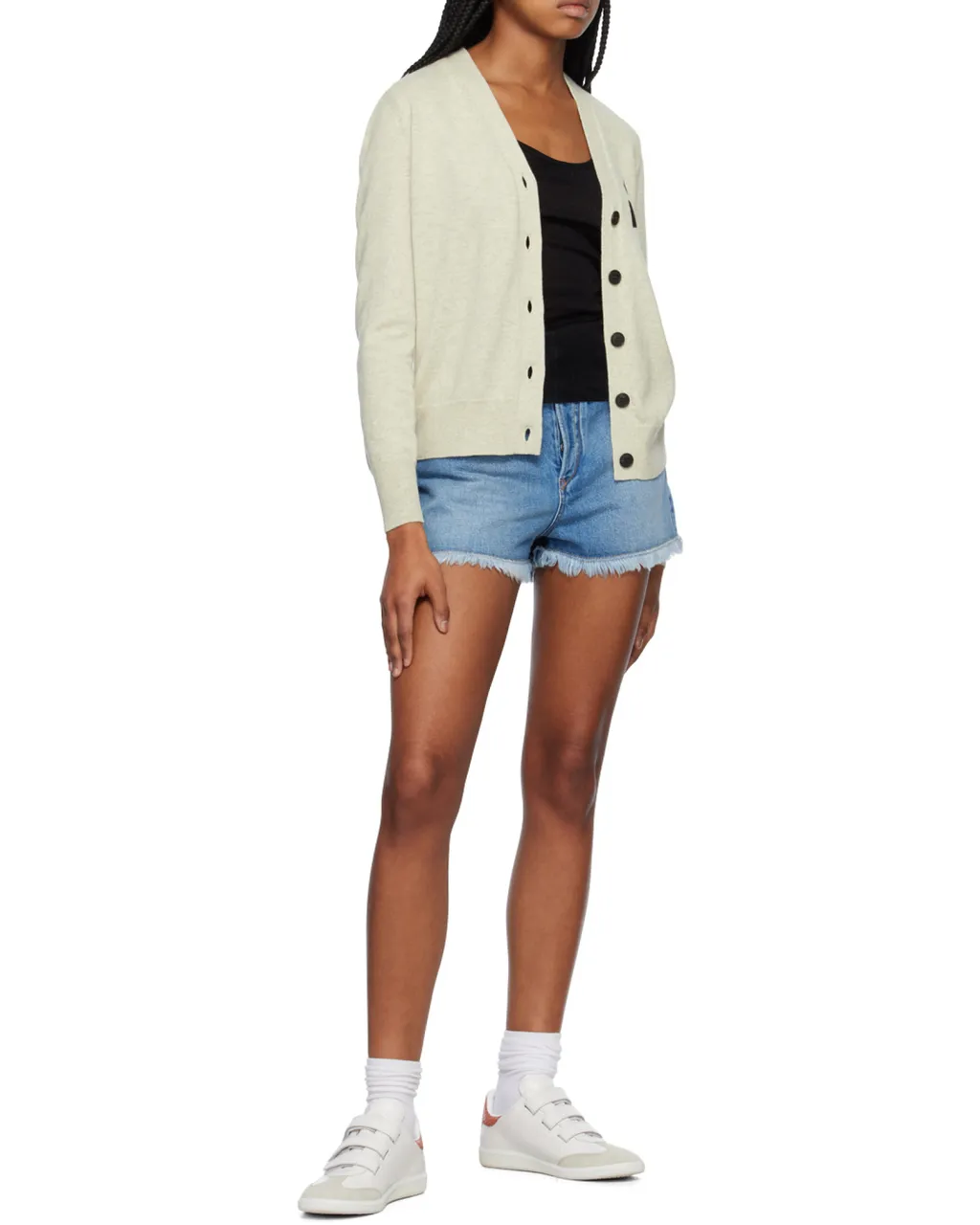High-Waisted Frayed Denim Shorts