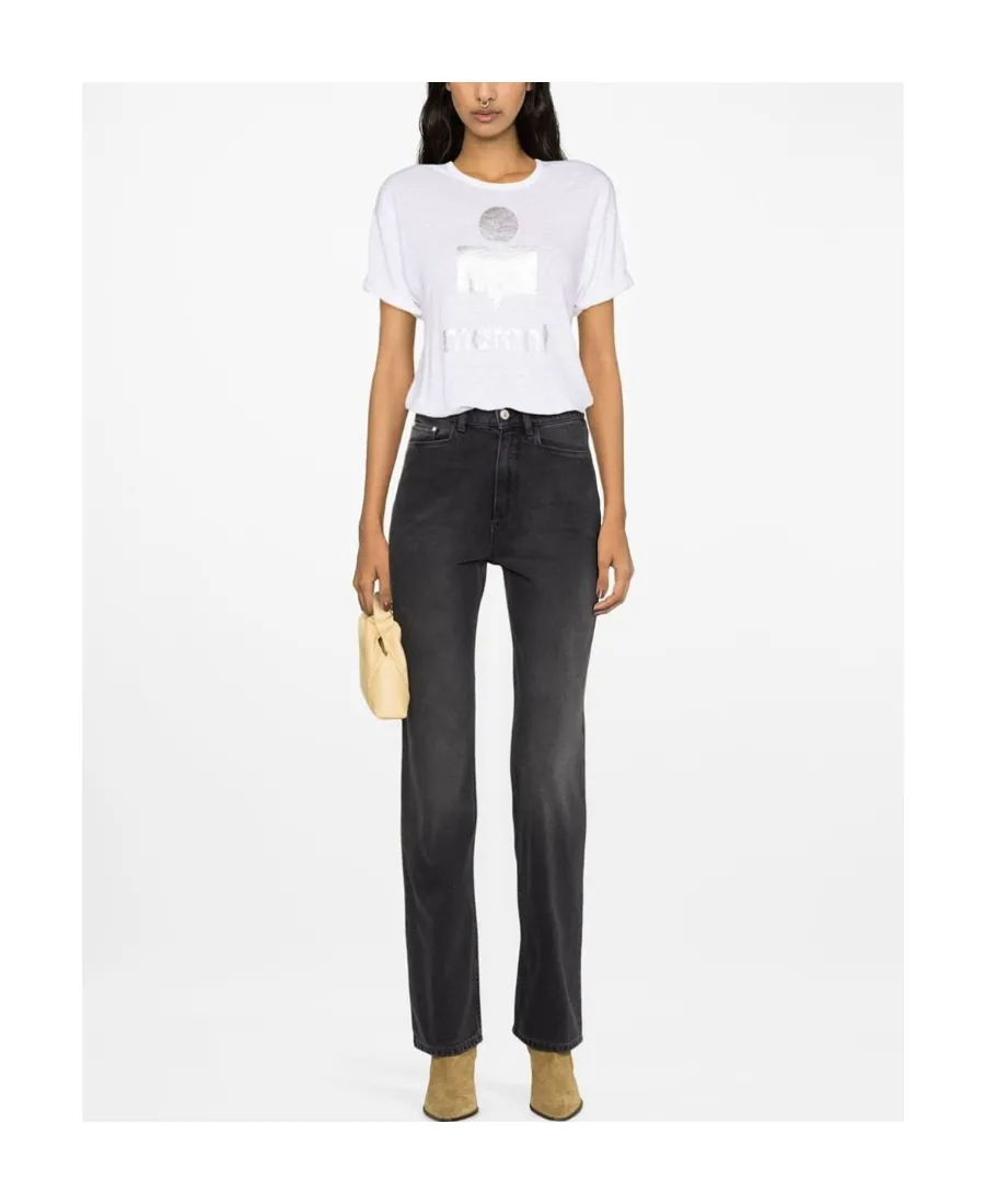 Metallic Logo-Print Linen T-Shirt